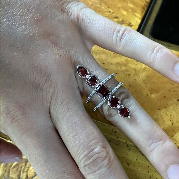 Natural Vermelho Red Garnet Sterling Silver Ring Size 8 - Picture 4 of 9